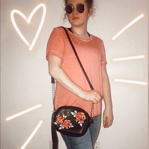 rose embroidered crossbody purse